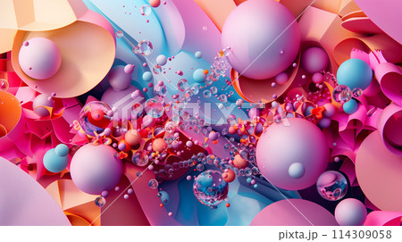 抽象的なカラフルな3Dイラストレーション。 抽象的なカラフルな3Dイラストレーション。 114309058