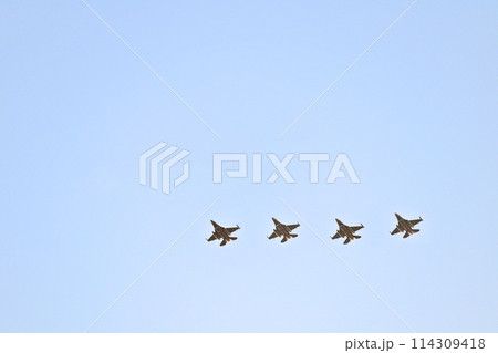 福岡県の航空自衛隊築城基地で日米共同訓練をするF-2戦闘機 114309418