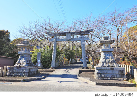 福岡県築上郡の八幡古表神社参道と鳥居 114309494