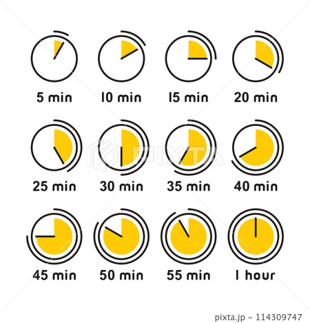 Timer, Clock, Stopwatch Icons Set on White Background. Vector 114309747