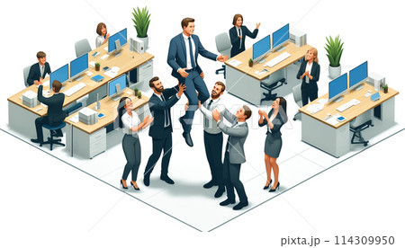 ビジネスで成功して喜ぶオフィスの人々 ビジネスで成功して喜ぶオフィスの人々 114309950