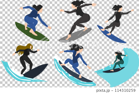 女性衝浪的插圖集 114310259