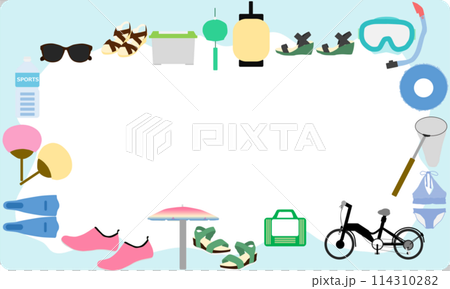 Frame illustration of summer items Frame illustration of summer items 114310282