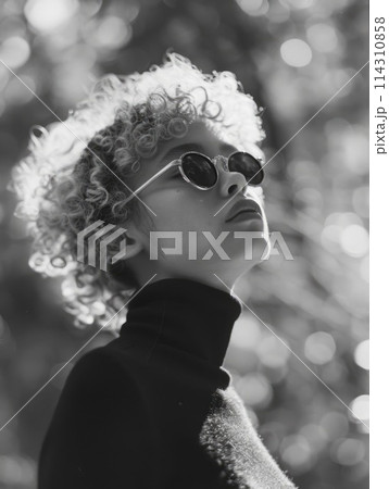 Teen Black Woman with Blond Curly Hair vintage Illustration. 114310858