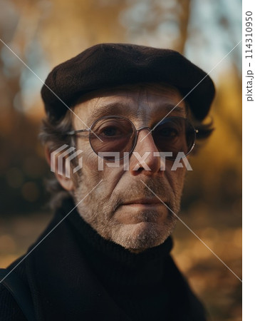Old White Man with Brown Straight Hair vintage Illustration. 114310950
