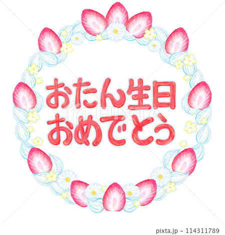 バーズデイケーキ_おたん生日おめでとう_文字赤色 バーズデイケーキ_おたん生日おめでとう_文字赤色 114311789