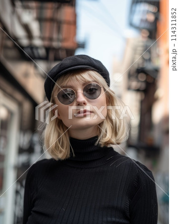 Adult White Woman with Blond Straight Hair vintage Illustration. 114311852