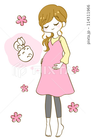 お腹をさする妊婦さんと赤ちゃん お腹をさする妊婦さんと赤ちゃん 114311966