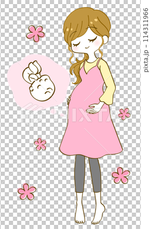 お腹をさする妊婦さんと赤ちゃん お腹をさする妊婦さんと赤ちゃん 114311966