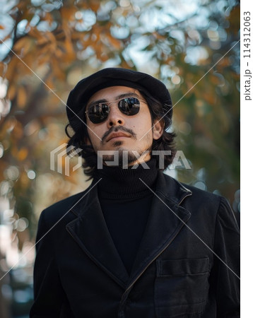 Adult Latino Man with Brown Straight Hair vintage Illustration. 114312063