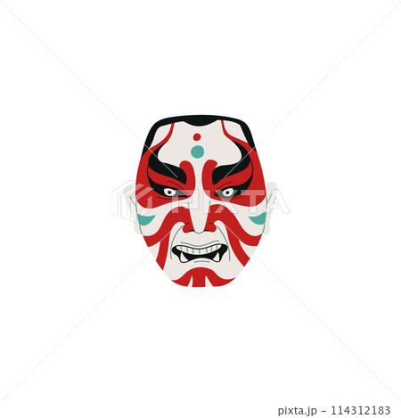 Japanese Kabuki theater kumadori mask vector icon, Asian mythology evil symbol East legend, authentic horror face makeup 114312183