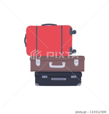 Vector icon suitcase on wheels, a vintage suitcase with a handle are lying on top of each other 114312300