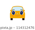 照れながら微笑む、かわいいイエローの車（正面） 114312476