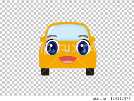 にっこり笑う、かわいいイエローの車（正面） 114312477