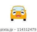 目を細めて笑う、かわいいイエローの車（正面） 114312479