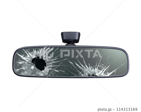 Broken rear view mirror on white background 114313169