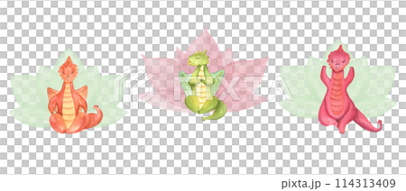 Abstract blooming lotus symbol. Hand drawn waterlily. Simply red flower. Lotus icon. Geometric shape. Watercolor stylized illustration isolated on white background. For design, logo, label 114313409