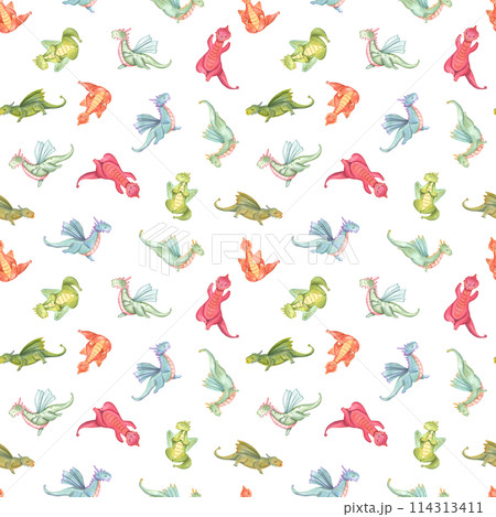 Multicolored meditating dragons. Flying animals...のイラスト素材 [114313411 ...