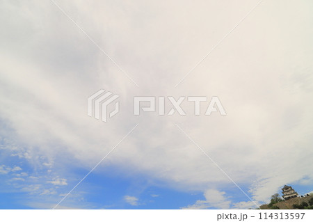 空一面に広がる白い雲と丸亀城 114313597