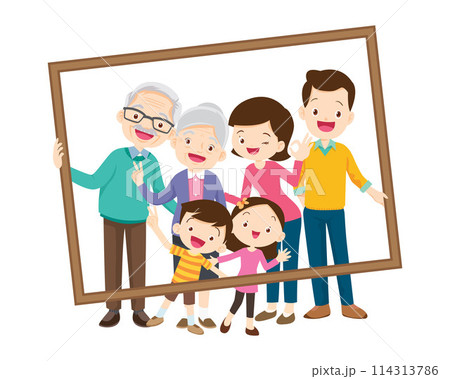 big Family standing together holding large frame 114313786