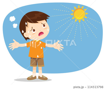 boy too hot thirsty from heat of the summer sun boy too hot thirsty from heat of the summer sun 114313798