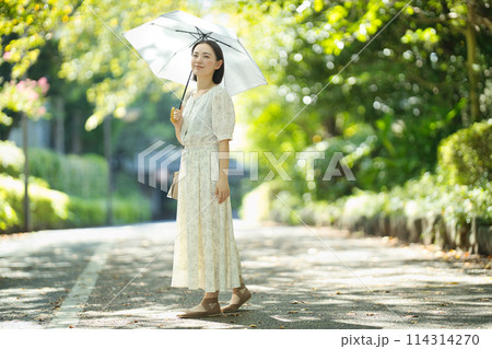 日傘をさす若い女性 日傘をさす若い女性 114314270