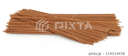 raw wholegrain spaghetti isolated on a white background raw wholegrain spaghetti isolated on a white background 114314438