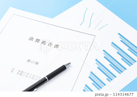 青背景に決算報告書 青背景に決算報告書 114314677