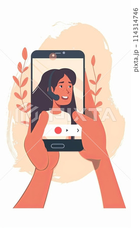 Call your parents. Modern technologies, digital world and social networks. Daughter or son calls mom, video conference, distance communication. Care and love, family. Cartoon flat vector illustration 114314746