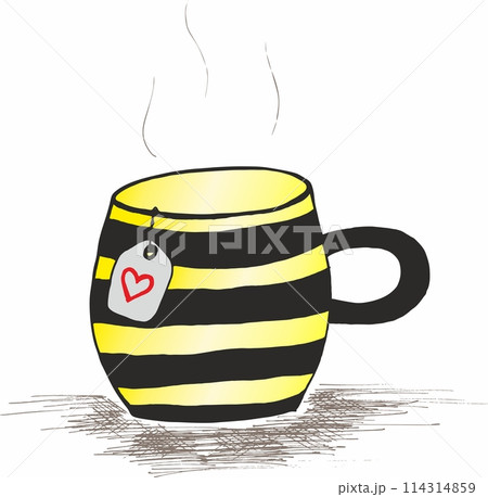 Cup of tea vector illustration. Porcelain mug with hot tea picture. Cofee cup 114314859