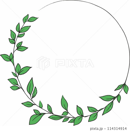 Round botanical frame. Circular wreath. Letter O with green branches. Floral font. Artistic alphabet with botanical motifs. Round botanical frame. Circular wreath. Letter O with green branches. Floral font. Artistic alphabet with botanical motifs. 114314914