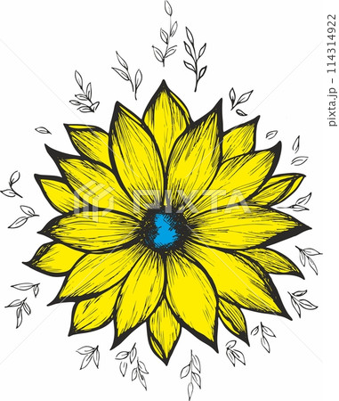 Watercolor yellow flower isolated vector illustration. simple minimalist flower design 114314922