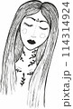 Vector art drawing, portrait of gorgeous dreamy girl isolated on white. Facial expressions, people positive emotions, tender lady 114314924