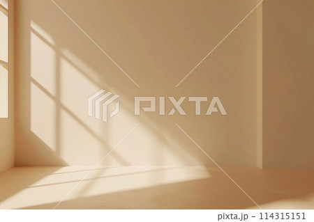 Abstract light beige wall, intricate interplays of light and shadow from the window. 114315151