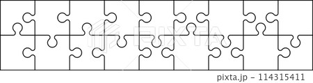 Jigsaw puzzle piece icon outline background. Line art style game graphics. Flat vector illustration isolated 114315411
