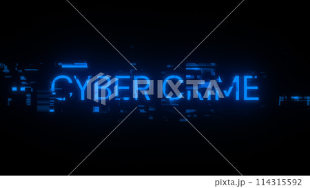 3D rendering cyber crime text with screen effects of technological glitches 114315592