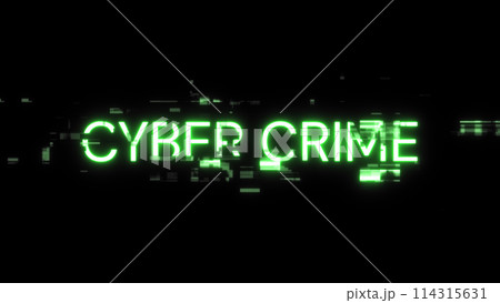 3D rendering cyber crime text with screen effects of technological glitches 114315631