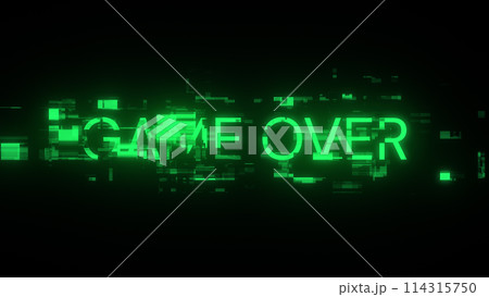 3D rendering game over text with screen effects of technological glitches 114315750