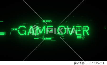 3D rendering game over text with screen effects of technological glitches 114315751