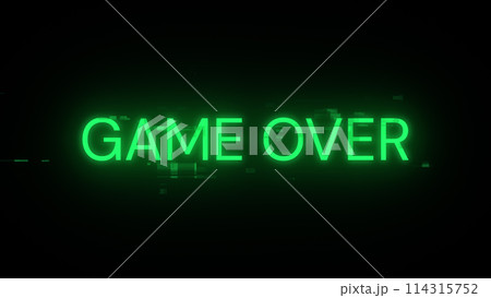 3D rendering game over text with screen effects of technological glitches 114315752