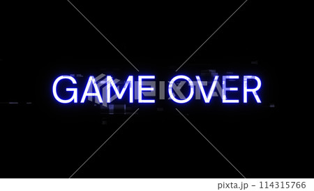 3D rendering game over text with screen effects of technological glitches 114315766