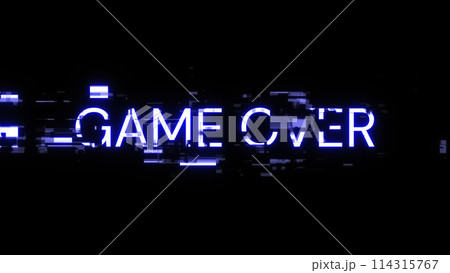 3D rendering game over text with screen effects of technological glitches 114315767