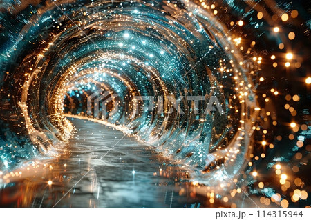 flames of time illustration of an endless colorful tunnel 114315944