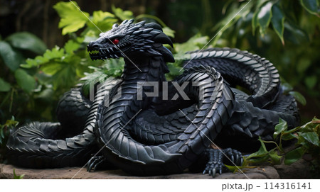 black giant dragon snake, horned , Generate AI black giant dragon snake, horned , Generate AI 114316141