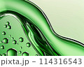Green abstract bubbles, liquid texture close up. Bright green yellow background with copy space. High quality backdrop with space for text, design elements. Beauty, cosmetics, freshness, skincare 114316543