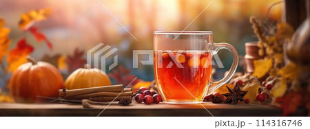 Hot berry drink glass cup autumn banner background 114316746