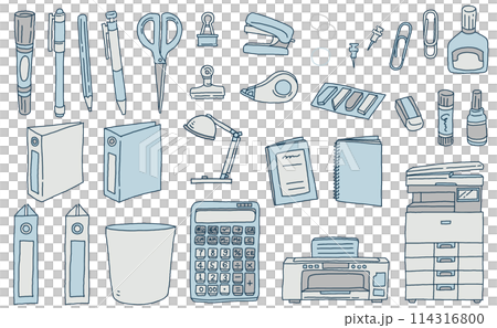 手繪單色插圖集辦公用品和文具 114316800