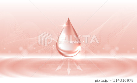 Glutathione serum drops over pink skin cells with cosmetic advertising. healthy life medical and dietary supplement. natural skin care cosmetic stimulate collagen. vector design. 114316979