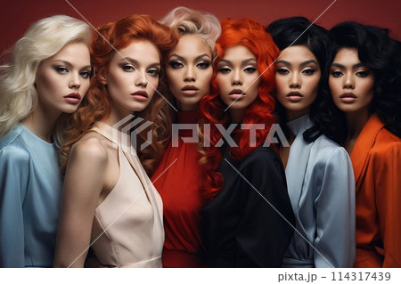 Portrait of diverse group of beautiful women with natural beauty and glowing smooth skin 114317439