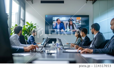 Professionals meet at sleek table 114317653